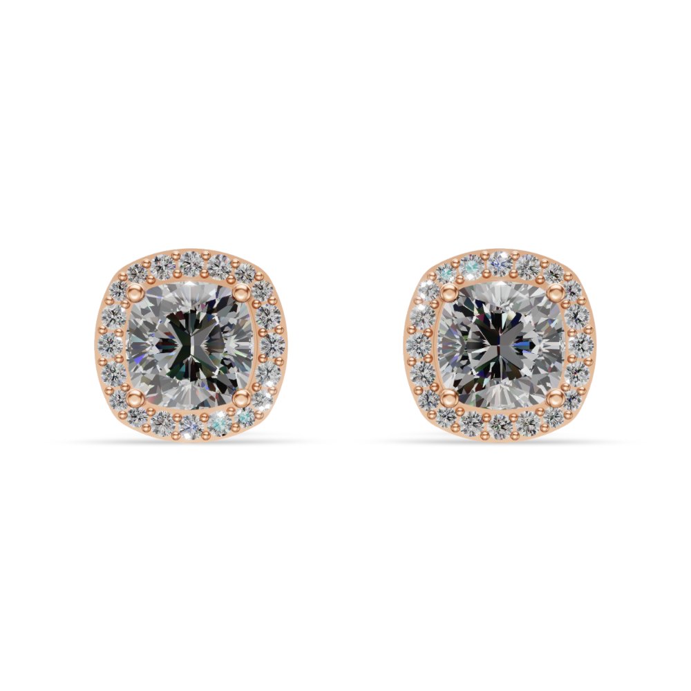 Ottavia cushion halo studs in rose gold